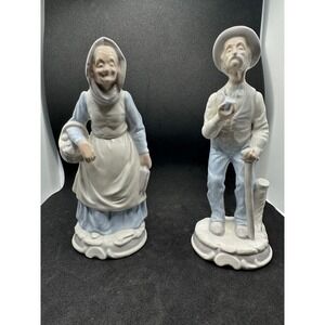 Vintage Porcelain‎ Couple Figurines Farmer Old Man Woman Farmer Collectible